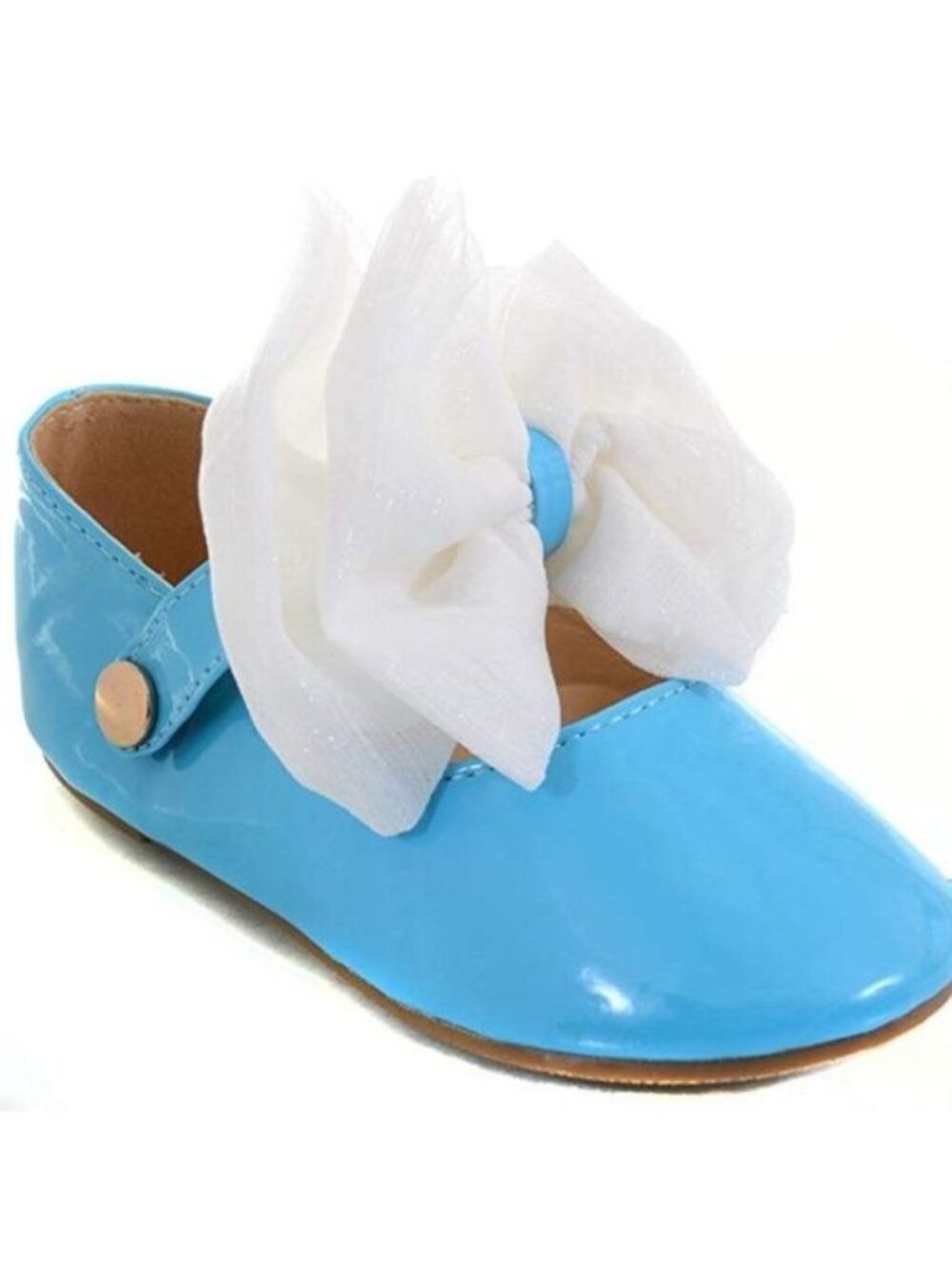 NEW Blue Patent Vegan Girls Toddler Removable Bow Baby Mary Janes Crib Shoes NIB